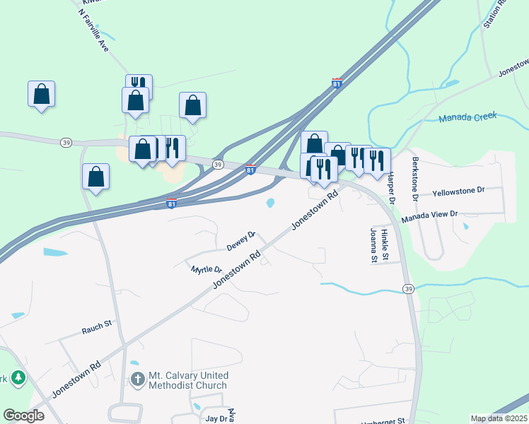 map of restaurants, bars, coffee shops, grocery stores, and more near 7932 Jonestown Road in Harrisburg