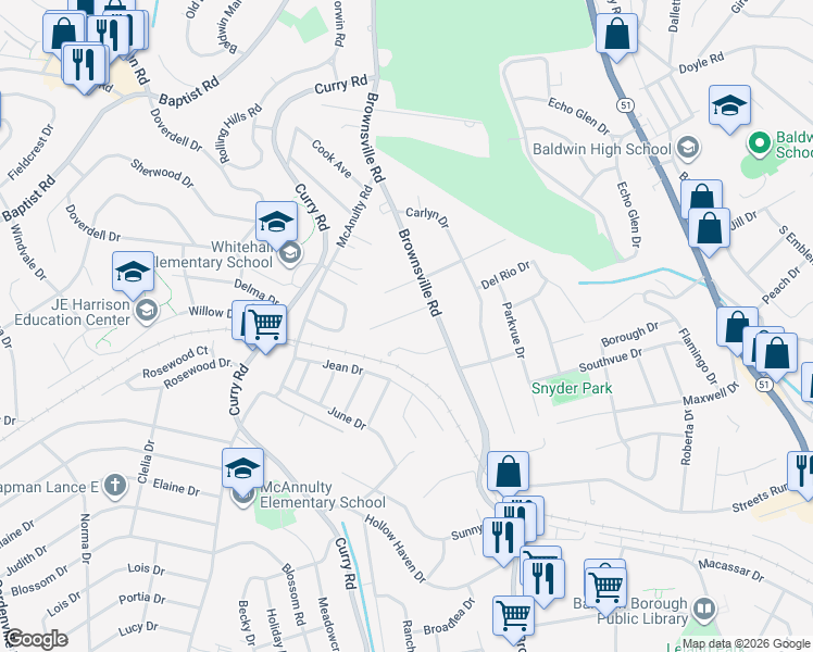 map of restaurants, bars, coffee shops, grocery stores, and more near 6 Felix Drive in Pittsburgh