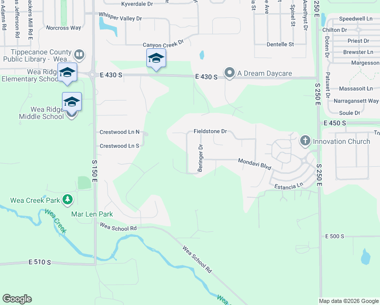 map of restaurants, bars, coffee shops, grocery stores, and more near 4605 Fieldstone Drive in Lafayette