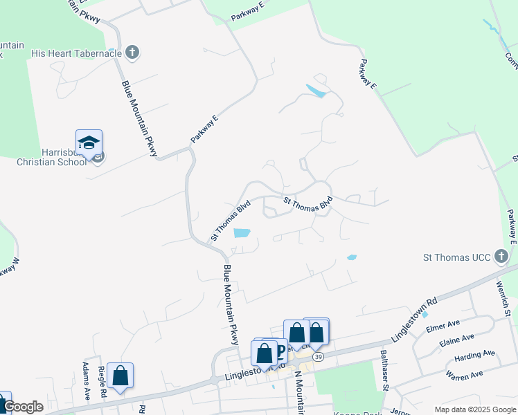 map of restaurants, bars, coffee shops, grocery stores, and more near 5979 Meade Court in Harrisburg