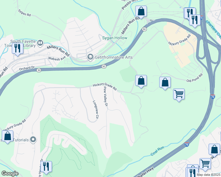 map of restaurants, bars, coffee shops, grocery stores, and more near 5500 Worthington Court in Bridgeville