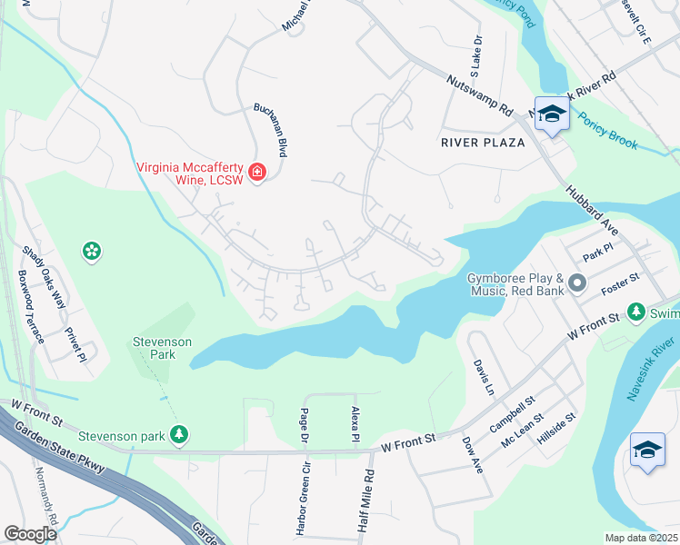 map of restaurants, bars, coffee shops, grocery stores, and more near 1 Concord Court in Red Bank