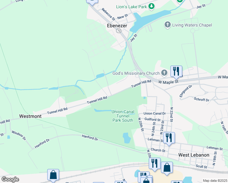 map of restaurants, bars, coffee shops, grocery stores, and more near 2701 Tunnel Hill Rd in Lebanon