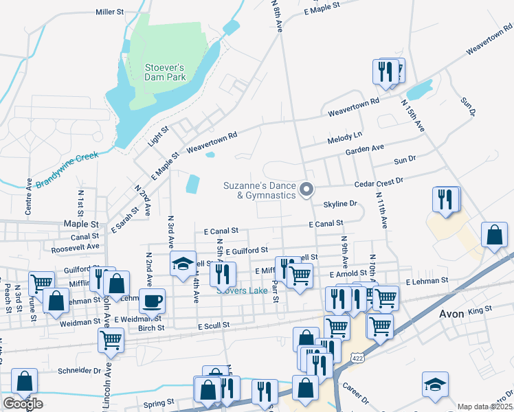 map of restaurants, bars, coffee shops, grocery stores, and more near 26 Linda Lane in Lebanon