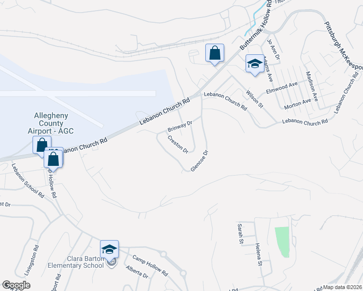 map of restaurants, bars, coffee shops, grocery stores, and more near 112 Kenwood Place in West Mifflin