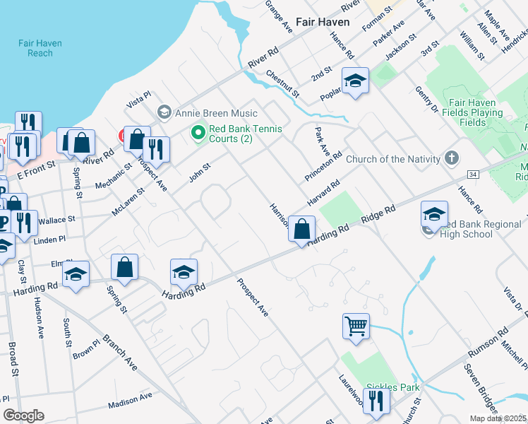 map of restaurants, bars, coffee shops, grocery stores, and more near 132 Harrison Avenue in Fair Haven