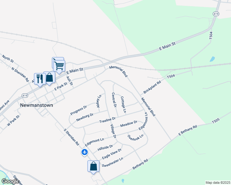 map of restaurants, bars, coffee shops, grocery stores, and more near 1 Cottage Lane in Newmanstown