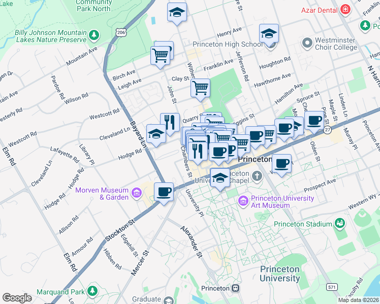 map of restaurants, bars, coffee shops, grocery stores, and more near 28 Paul Robeson Place in Princeton