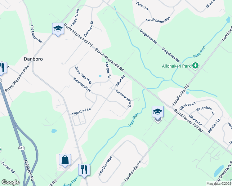 map of restaurants, bars, coffee shops, grocery stores, and more near 4425 Summer Meadow Drive in Doylestown