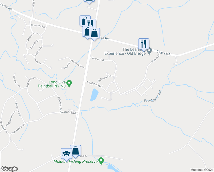 map of restaurants, bars, coffee shops, grocery stores, and more near 24 Dickerson Lane in Old Bridge