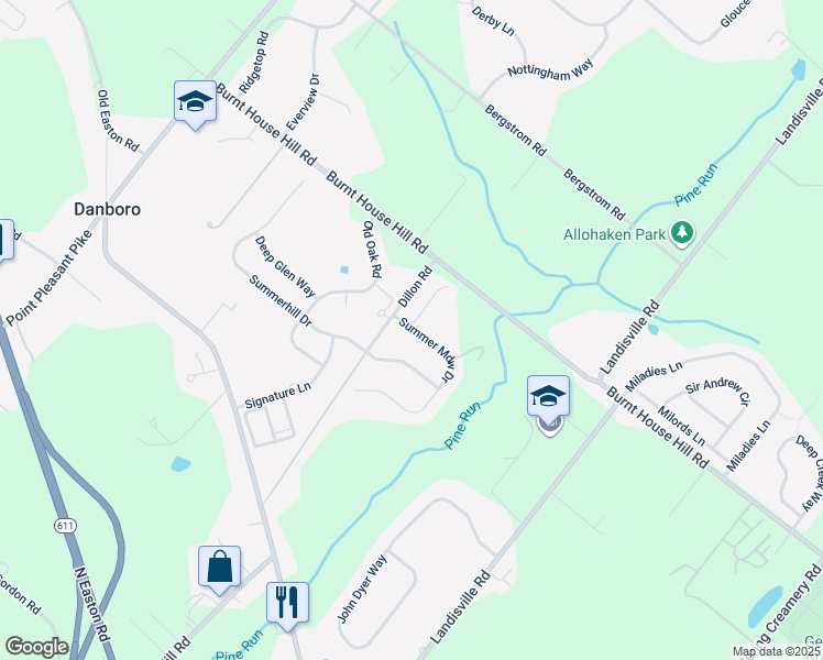 map of restaurants, bars, coffee shops, grocery stores, and more near 4492 Summer Meadow Drive in Doylestown