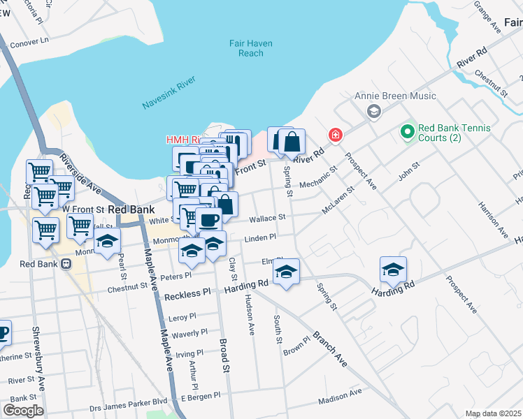map of restaurants, bars, coffee shops, grocery stores, and more near 23 Mount Street in Red Bank