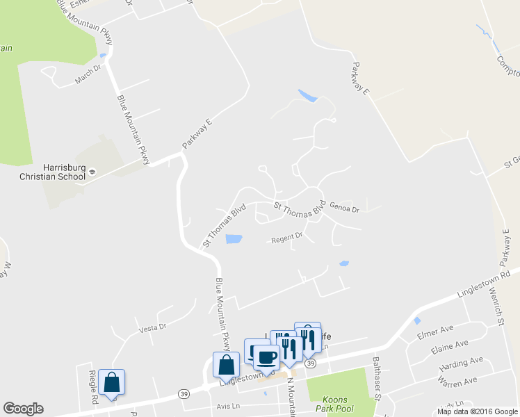 map of restaurants, bars, coffee shops, grocery stores, and more near 5950 Omar Court in Harrisburg