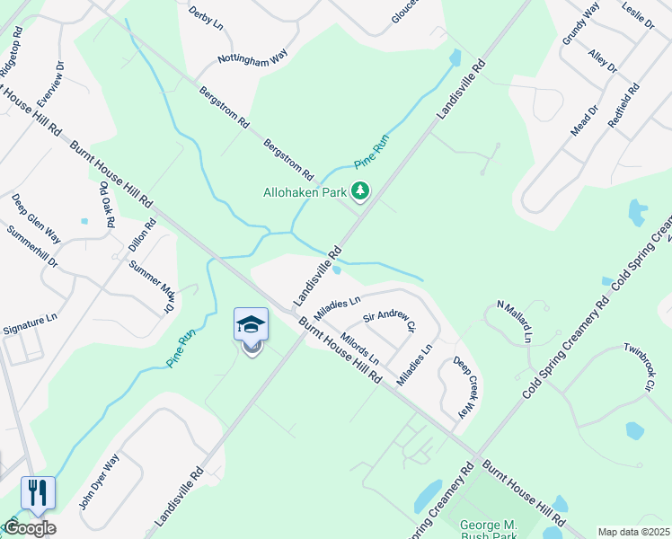map of restaurants, bars, coffee shops, grocery stores, and more near 4581 Landisville Road in Doylestown