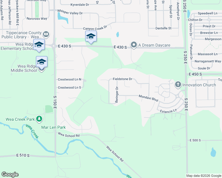 map of restaurants, bars, coffee shops, grocery stores, and more near 4605 Fieldstone Drive in Lafayette