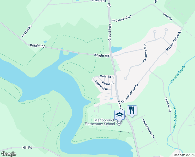map of restaurants, bars, coffee shops, grocery stores, and more near 629 Willow Drive in Green Lane