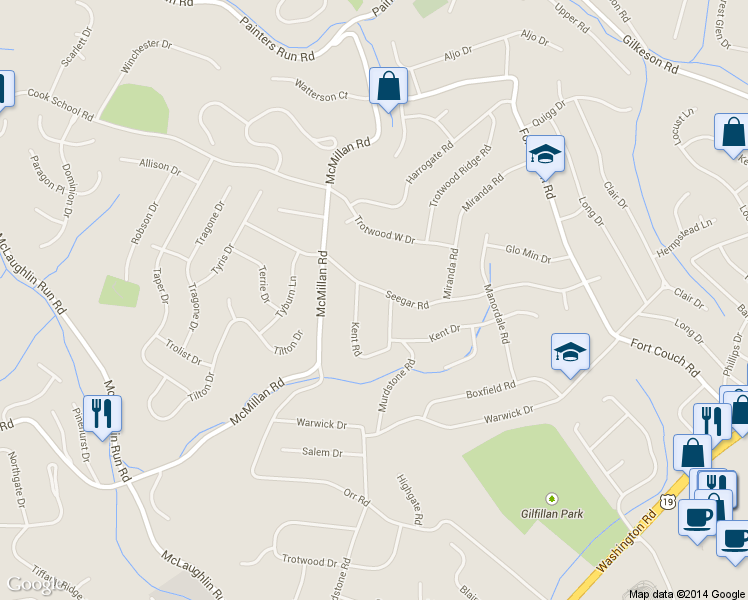 map of restaurants, bars, coffee shops, grocery stores, and more near 217 Seegar Road in Pittsburgh