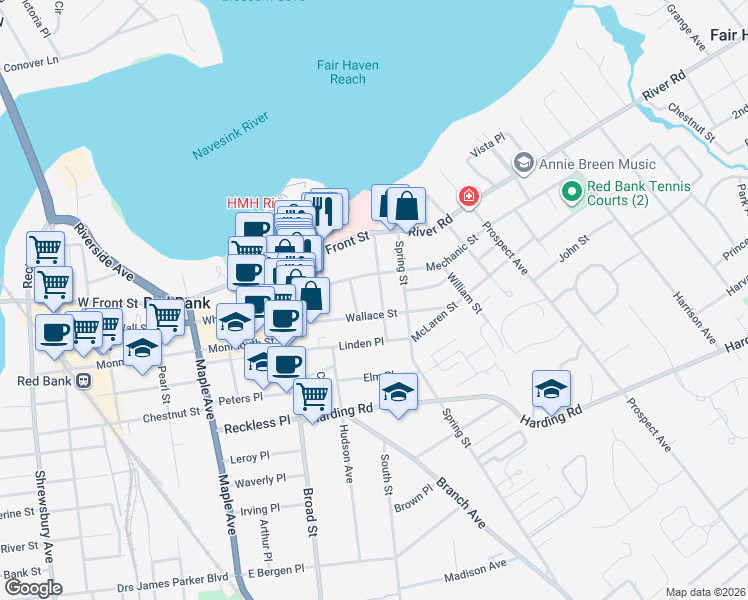 map of restaurants, bars, coffee shops, grocery stores, and more near 60 Mechanic Street in Red Bank