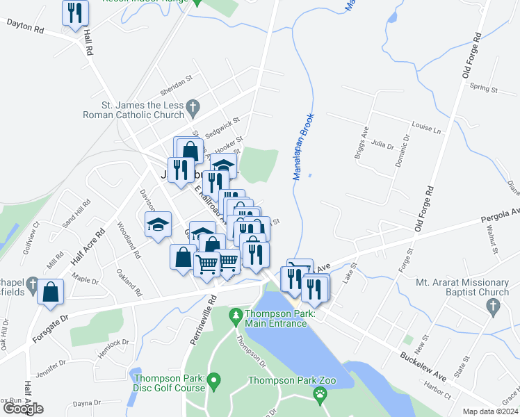 map of restaurants, bars, coffee shops, grocery stores, and more near 75 Stevens Avenue in Jamesburg