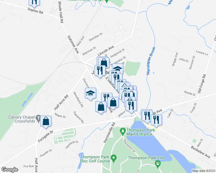 map of restaurants, bars, coffee shops, grocery stores, and more near 63 East Railroad Avenue in Jamesburg