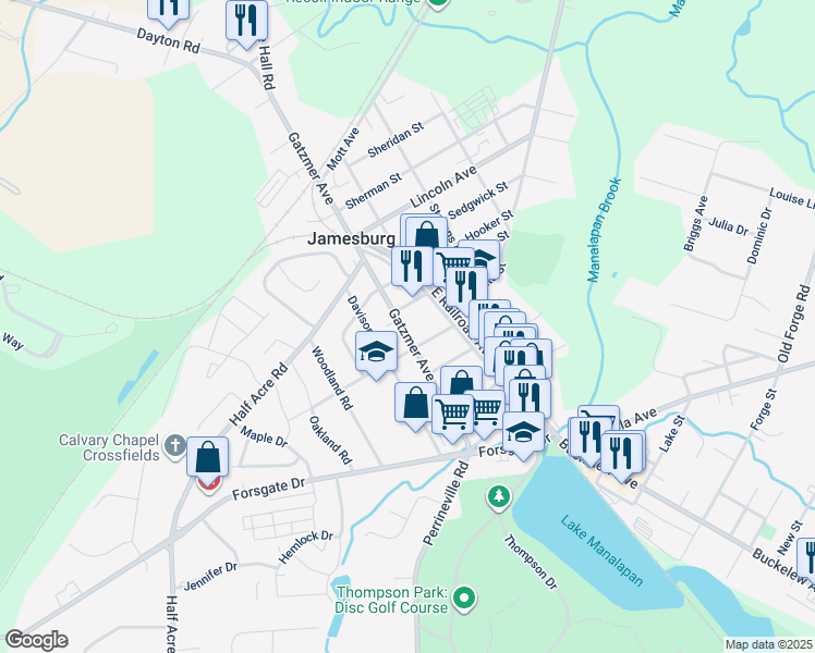 map of restaurants, bars, coffee shops, grocery stores, and more near 10 Grand Street in Jamesburg
