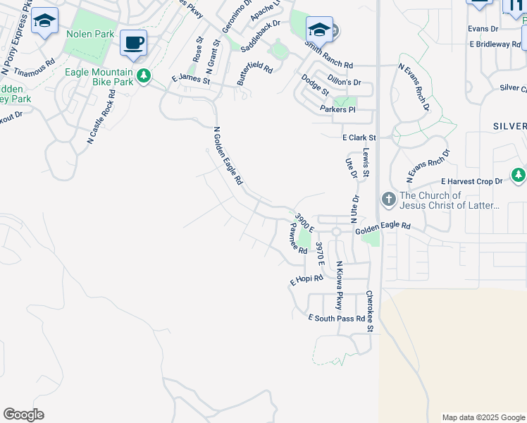 map of restaurants, bars, coffee shops, grocery stores, and more near 3793 East Pawnee Road in Eagle Mountain