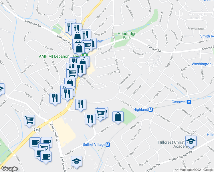 map of restaurants, bars, coffee shops, grocery stores, and more near 340 Abbeyville Road in Pittsburgh