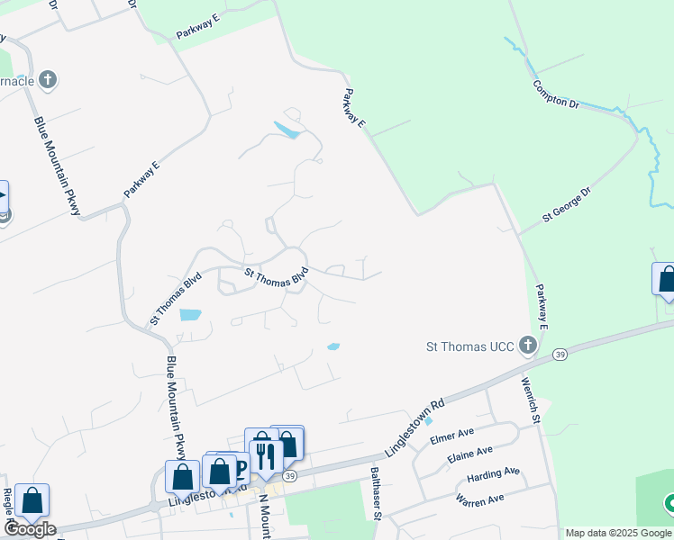 map of restaurants, bars, coffee shops, grocery stores, and more near 6130 Piccadilly Court in Harrisburg
