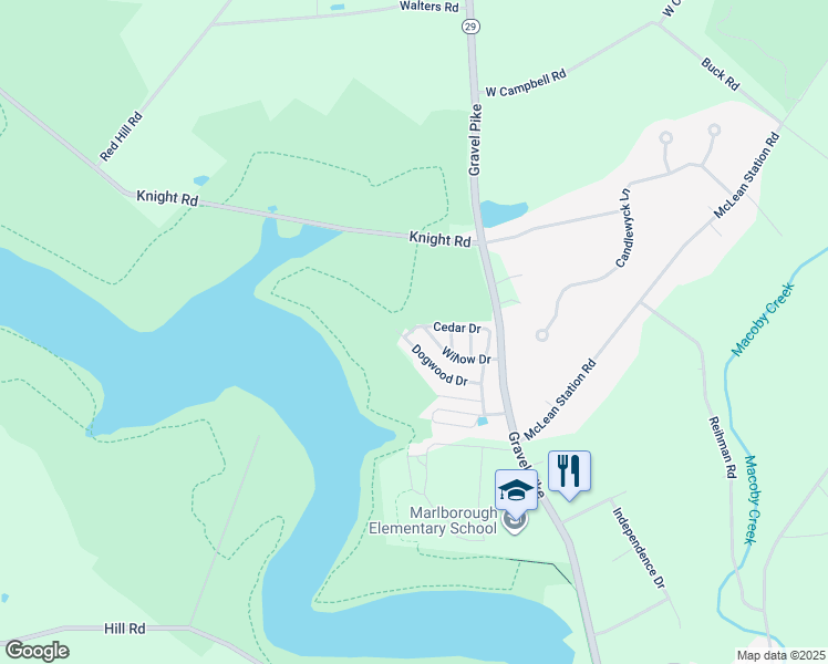 map of restaurants, bars, coffee shops, grocery stores, and more near 633 Willow Drive in Green Lane