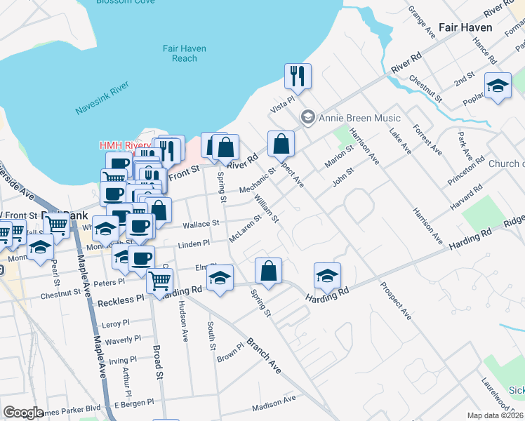 map of restaurants, bars, coffee shops, grocery stores, and more near 32 William Street in Red Bank