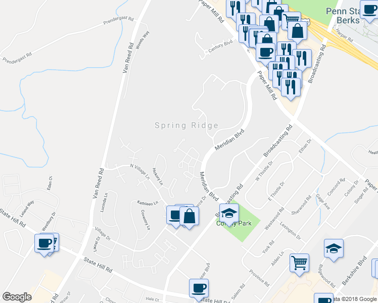 map of restaurants, bars, coffee shops, grocery stores, and more near 226 Oak Hill Lane in Reading