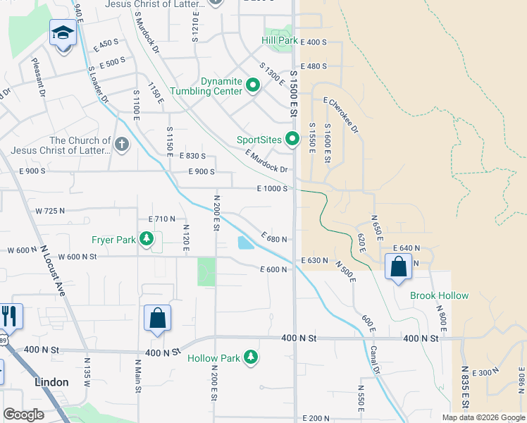 map of restaurants, bars, coffee shops, grocery stores, and more near 308 East 750 North in Lindon