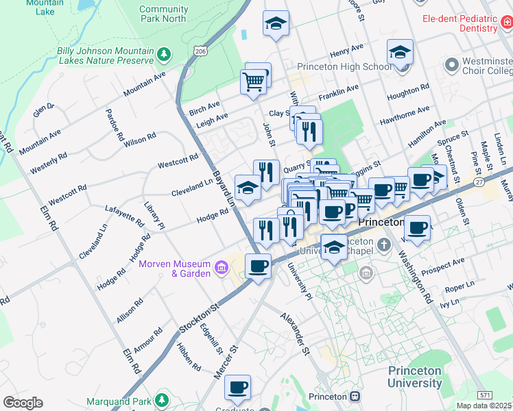 map of restaurants, bars, coffee shops, grocery stores, and more near 14 Paul Robeson Place in Princeton