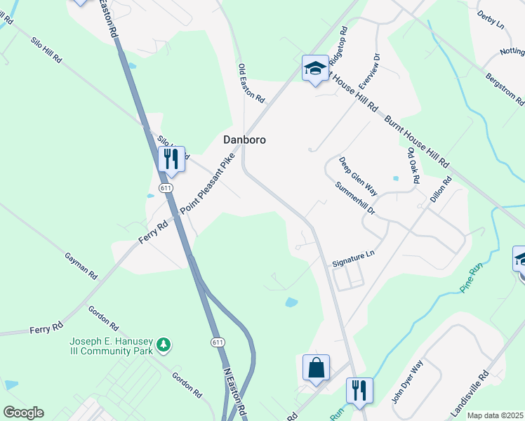 map of restaurants, bars, coffee shops, grocery stores, and more near 4800 Old Easton Road in Danboro