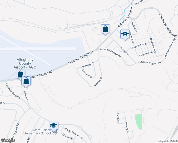 map of restaurants, bars, coffee shops, grocery stores, and more near 112 Kenwood Place in West Mifflin