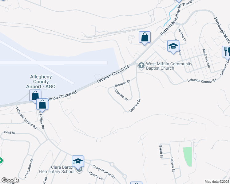 map of restaurants, bars, coffee shops, grocery stores, and more near 268 Creston Drive in West Mifflin