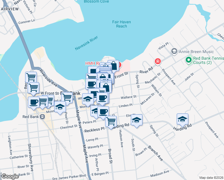 map of restaurants, bars, coffee shops, grocery stores, and more near 29 Mechanic Street in Red Bank