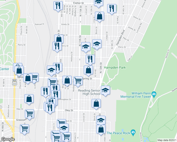 map of restaurants, bars, coffee shops, grocery stores, and more near 1044 North 12th Street in Reading