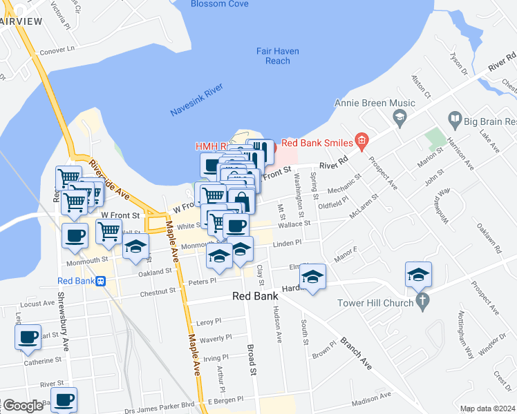 map of restaurants, bars, coffee shops, grocery stores, and more near 29 Mechanic Street in Red Bank