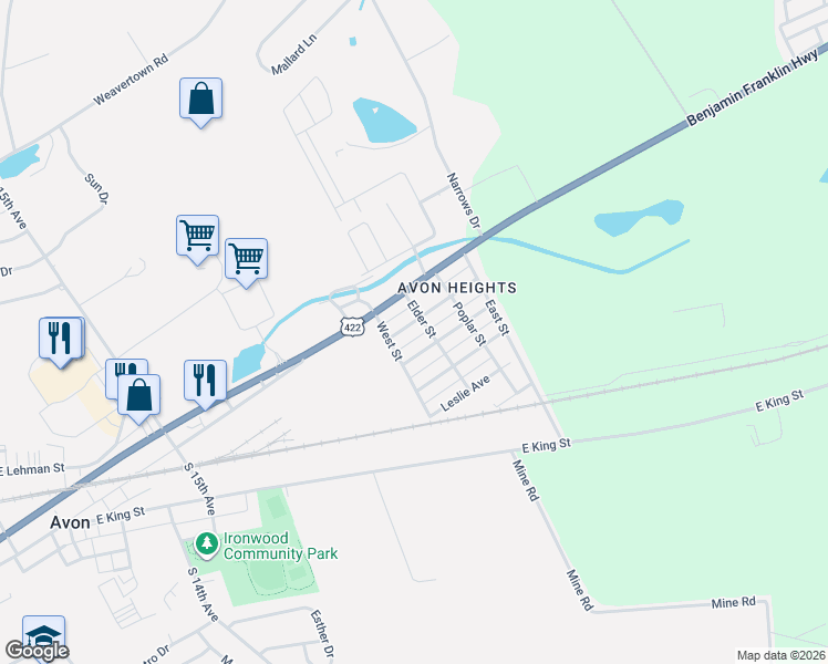 map of restaurants, bars, coffee shops, grocery stores, and more near 1911 Pennsylvania Avenue in Lebanon