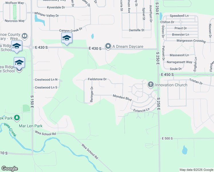 map of restaurants, bars, coffee shops, grocery stores, and more near 2133 Fieldstone Drive in Lafayette