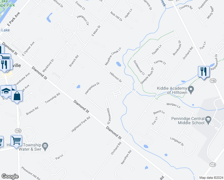 map of restaurants, bars, coffee shops, grocery stores, and more near 137 Glenwood Drive in Sellersville