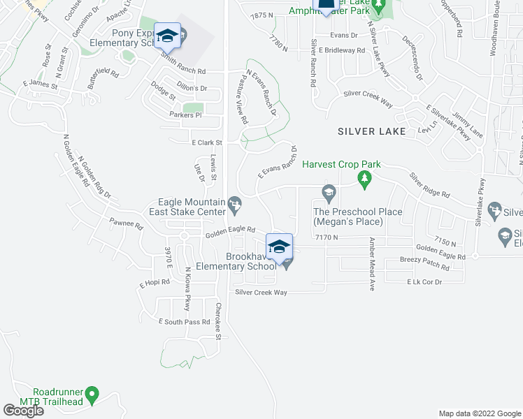 map of restaurants, bars, coffee shops, grocery stores, and more near 7265 North Evans Ranch Drive in Eagle Mountain