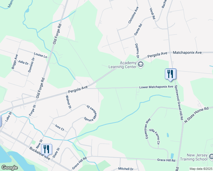 map of restaurants, bars, coffee shops, grocery stores, and more near 20 Lower Matchaponix Avenue in Monroe Township