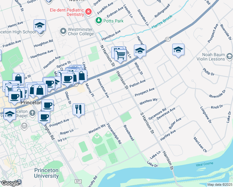 map of restaurants, bars, coffee shops, grocery stores, and more near 51 Patton Avenue in Princeton
