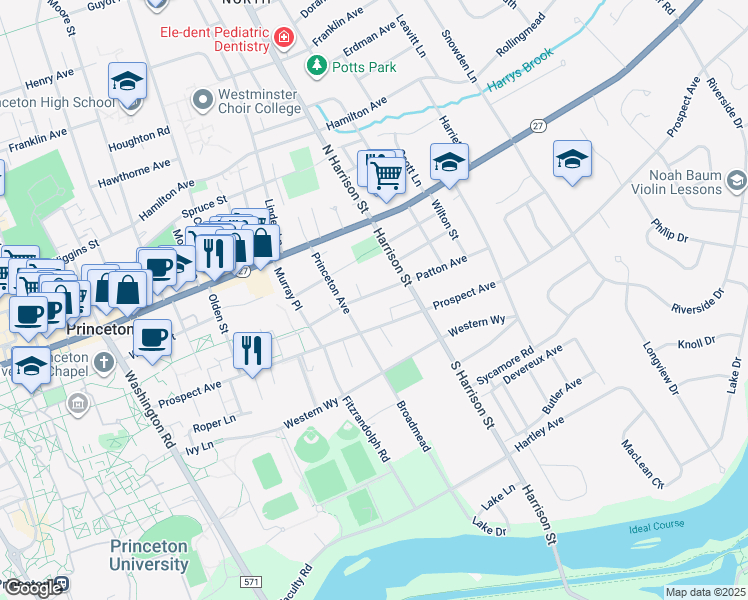 map of restaurants, bars, coffee shops, grocery stores, and more near 51 Patton Avenue in Princeton