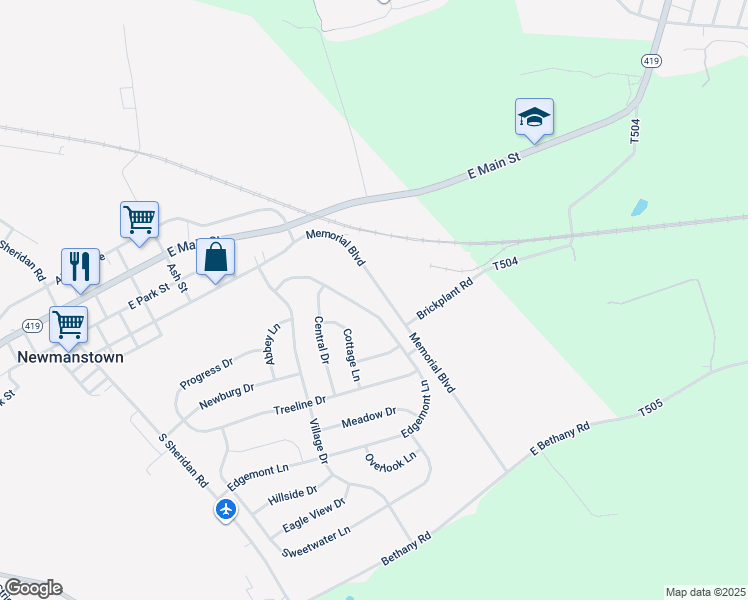 map of restaurants, bars, coffee shops, grocery stores, and more near 33 Edgemont Lane in Newmanstown