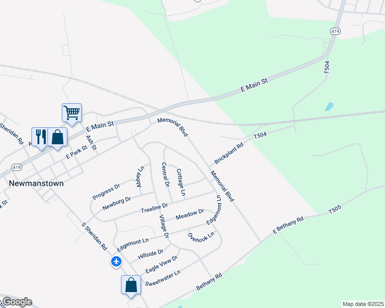 map of restaurants, bars, coffee shops, grocery stores, and more near 33 Edgemont Lane in Newmanstown