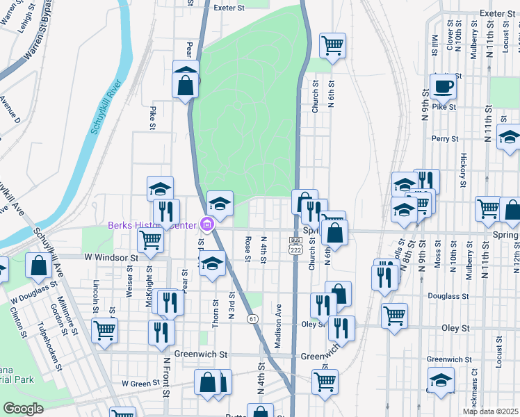 map of restaurants, bars, coffee shops, grocery stores, and more near 1038 North 4th Street in Reading