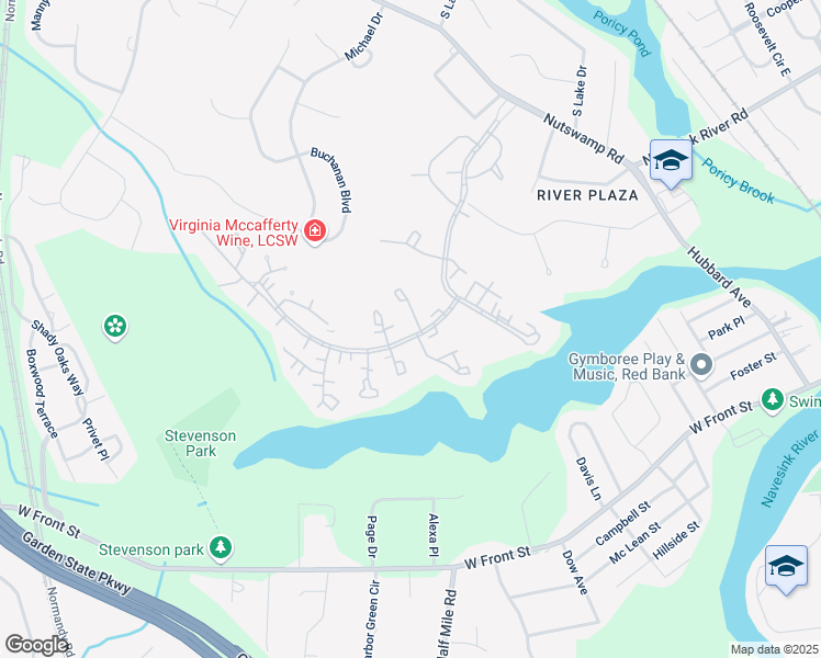 map of restaurants, bars, coffee shops, grocery stores, and more near 1 Concord Court in Red Bank
